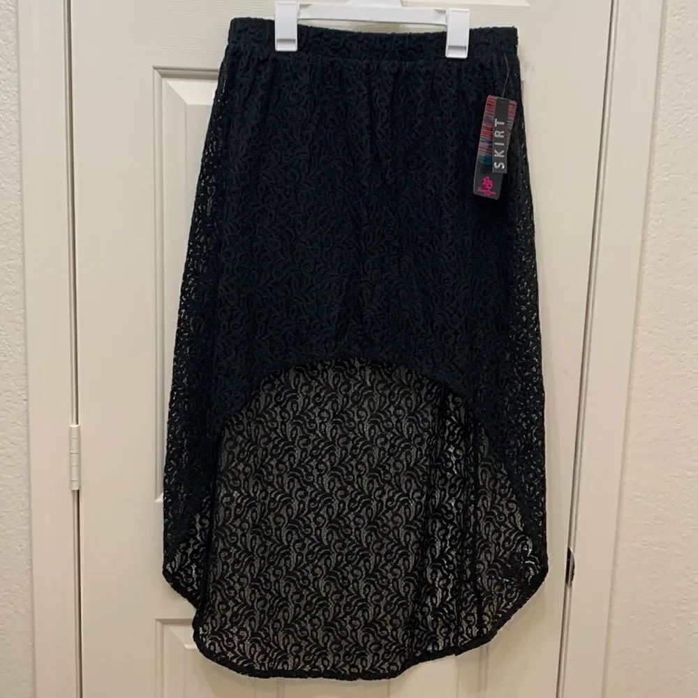 Boom Boom Jeans Size Medium Black Lace High Low Elastic Waist Skirt New